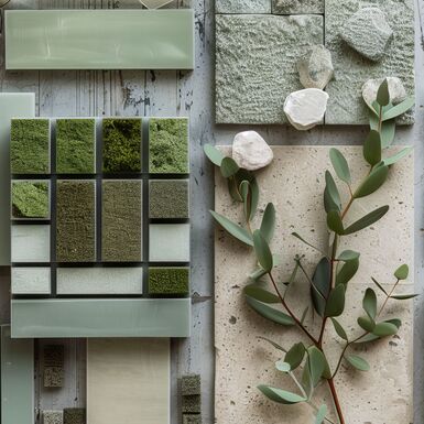 Haptisches Interior Design-Moodboard mit echten Materialien