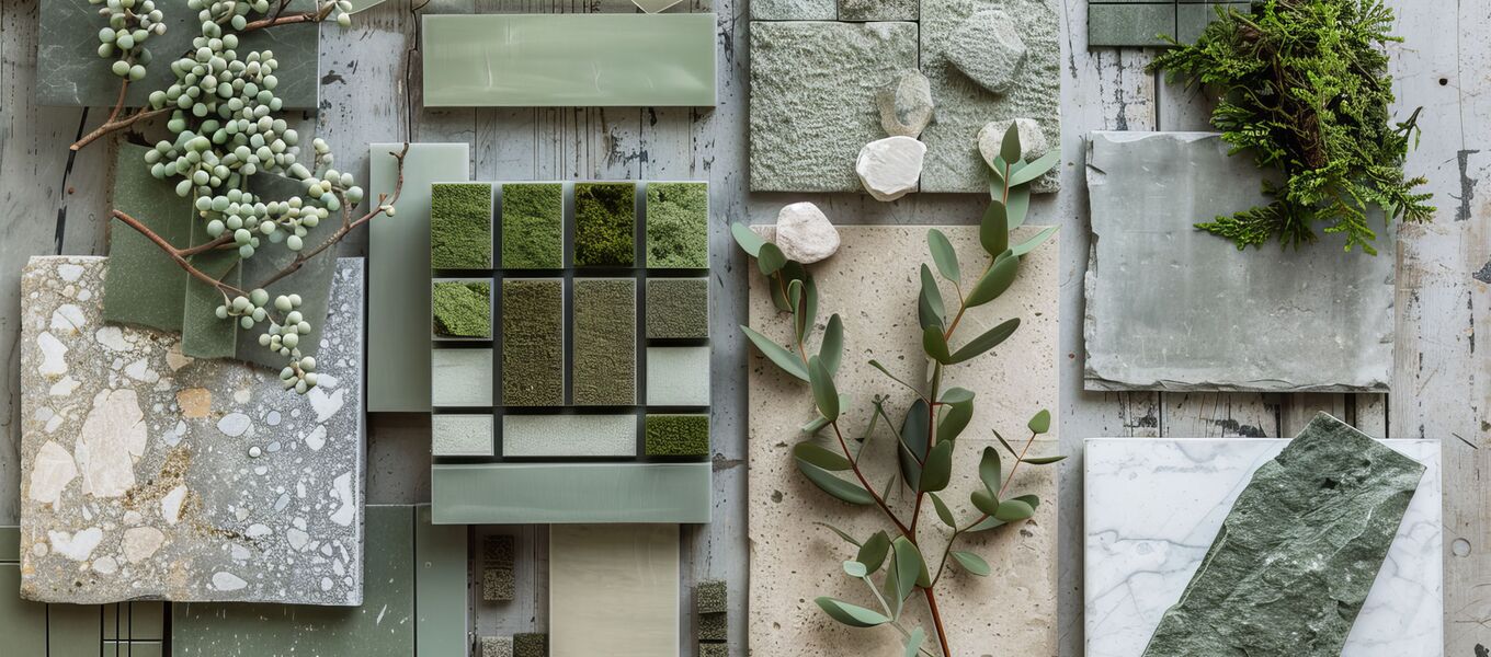 Haptisches Interior Design-Moodboard mit echten Materialien
